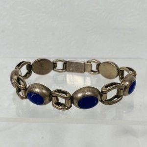 Vintage Mexico Sterling Silver Sodalite Bracelet 8"
